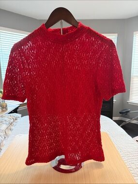 Sanctuary Red Sheer Lace Short Sleeve Top